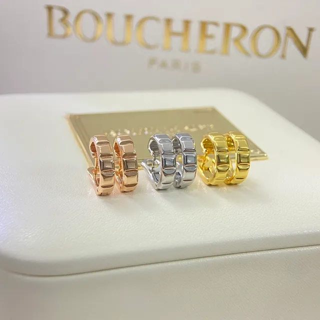 Boucheron Gold Silver Hinged Hoop Textured Bezel Earrings 8