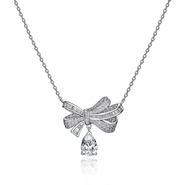 Bow Motif Pavé Crystal Teardrop Drop Necklace 2