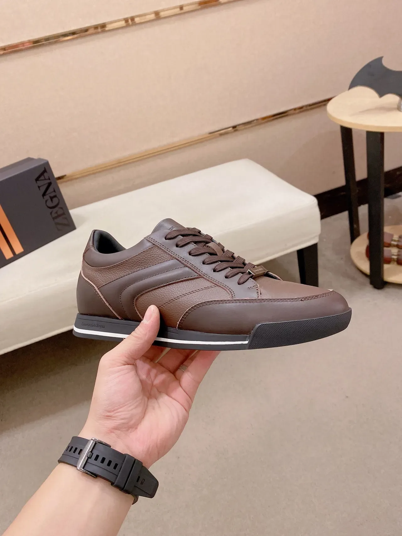 Brown and Black Leather Low-Top Lifestyle Sneaker 4