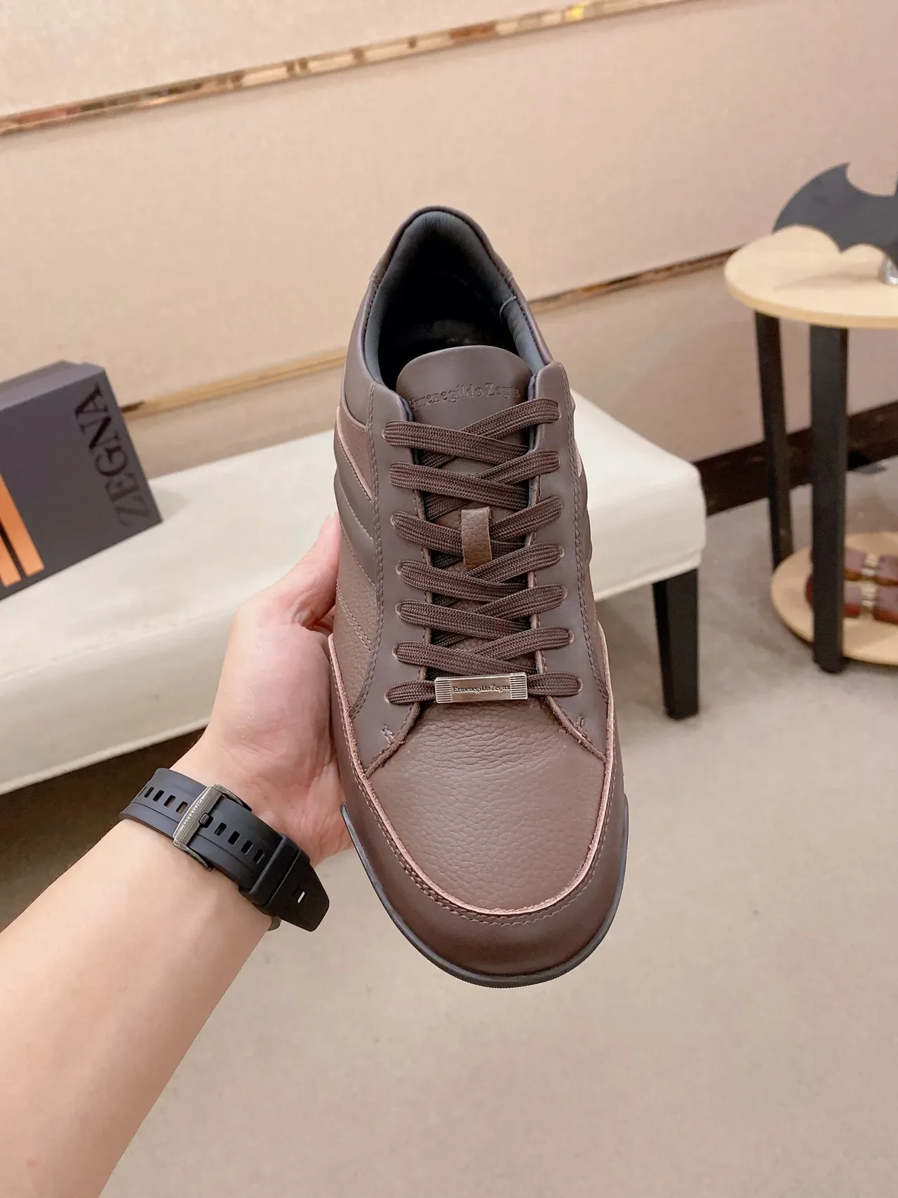 Brown and Black Leather Low-Top Lifestyle Sneaker 5