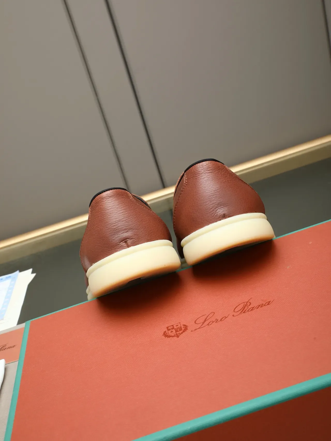 Brown Beige Leather Horsebit Strap Loafer 3