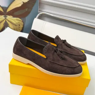 Brown Beige Suede Tassel-Detail Loafer