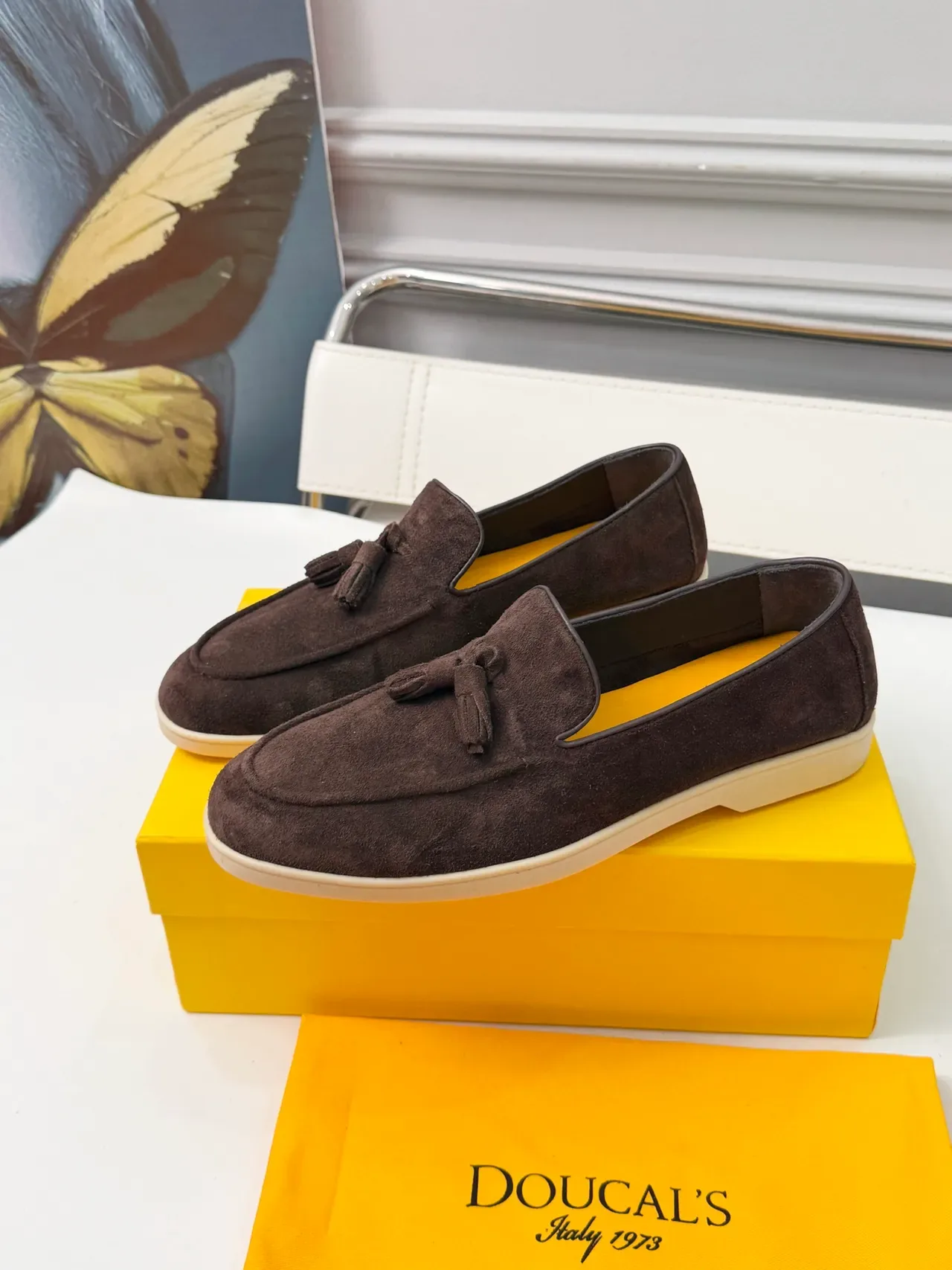 Brown Beige Suede Tassel-Detail Loafer 4
