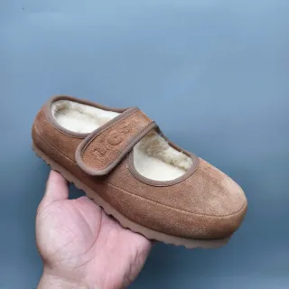 Brown Beige Suede Upper Shearling-Lined Interior Mary Jane Shoes