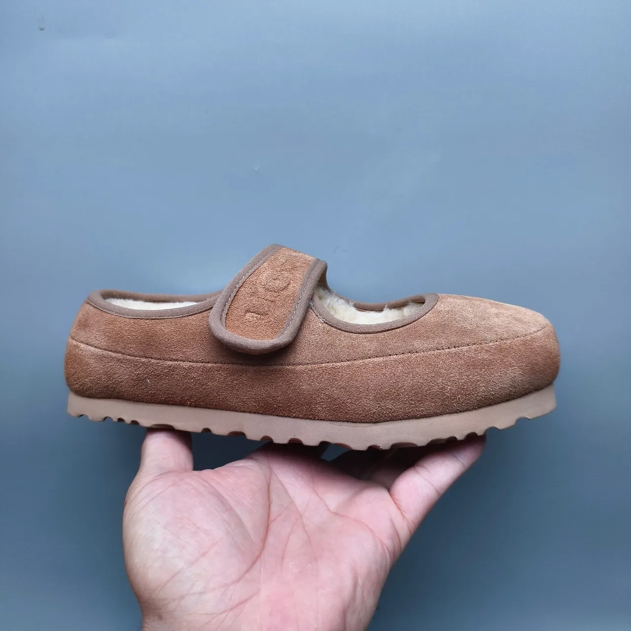 Brown Beige Suede Upper Shearling-Lined Interior Mary Jane Shoes 2