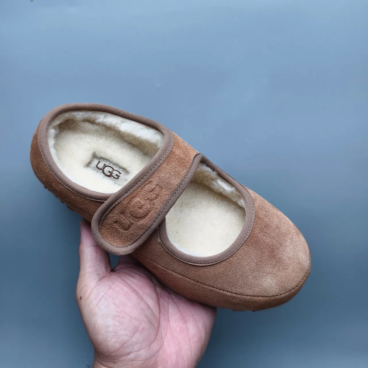 Brown Beige Suede Upper Shearling-Lined Interior Mary Jane Shoes 3