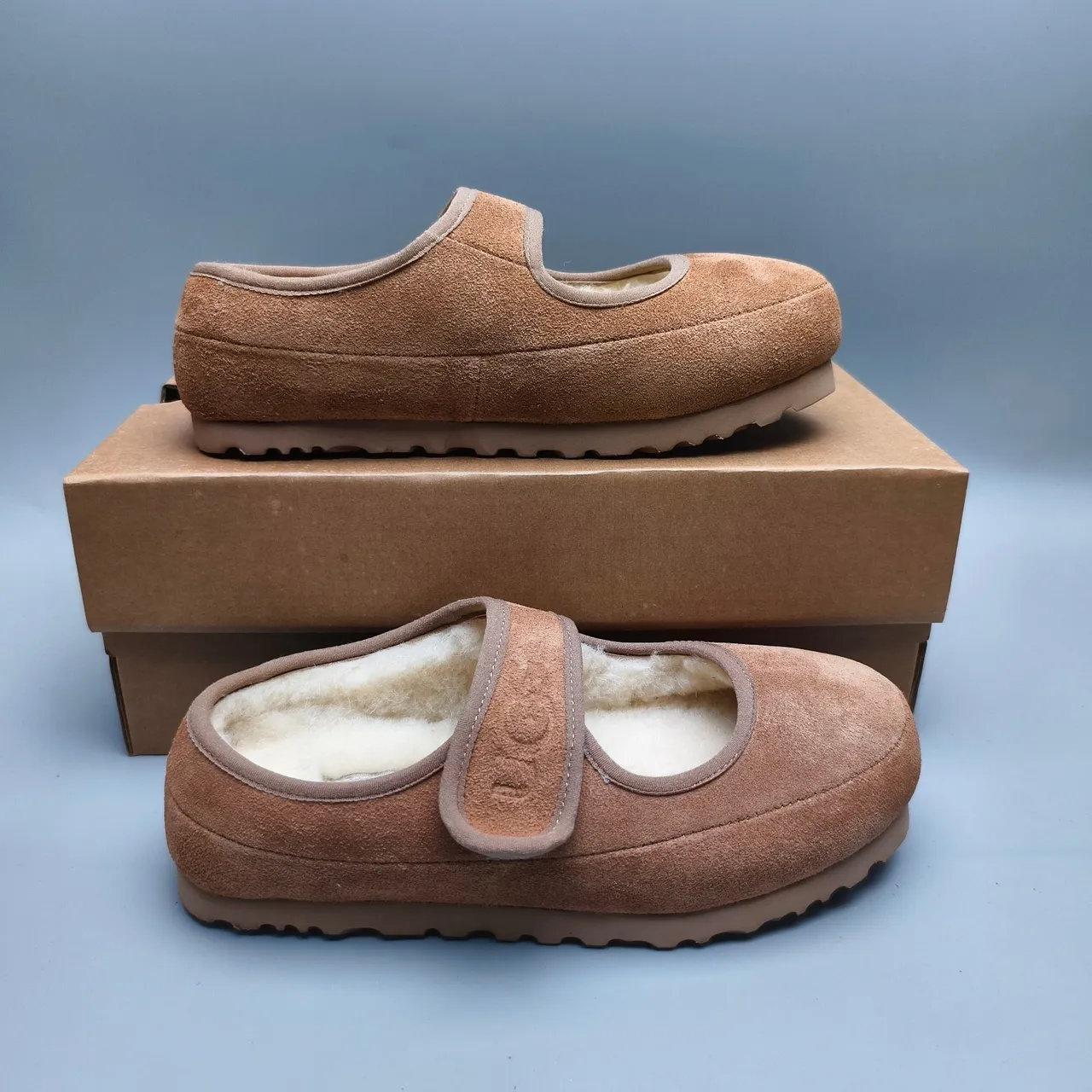 Brown Beige Suede Upper Shearling-Lined Interior Mary Jane Shoes 5