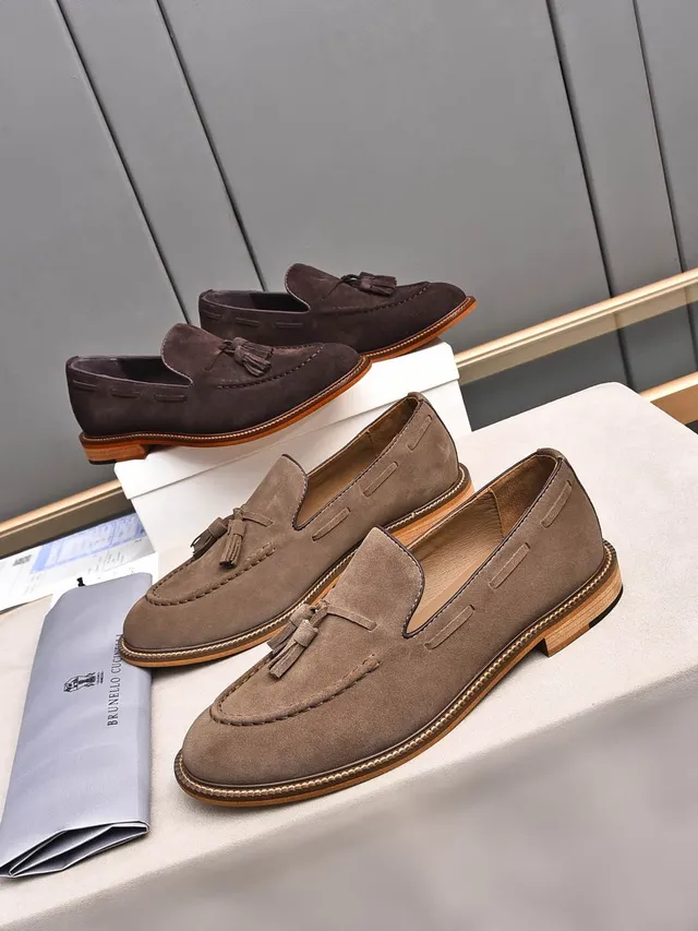 Brown Beige Tassel Suede Upper Loafer 2