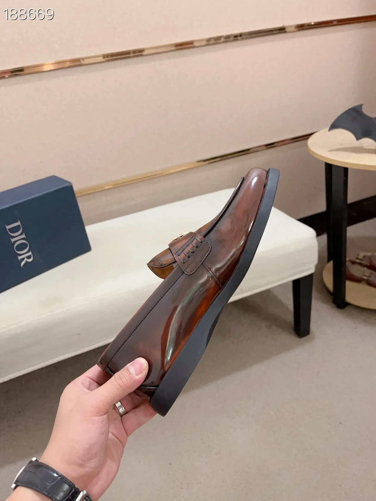 Brown Black Polished Leather Crocodile-Embossed Strap Loafer 7