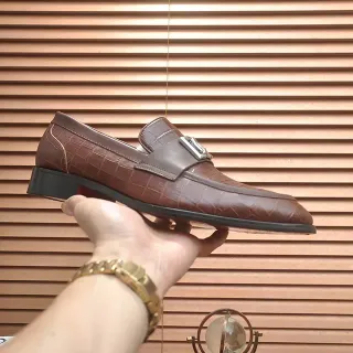 Brown Crocodile-Embossed Buckle Strap Loafer