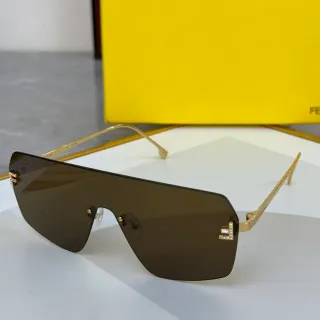Brown Gold Shield-Style Rimless Sunglasses