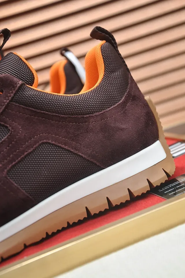 Brown Orange Suede-Mesh Hybrid Upper Layered White-and-Gum Sole Sneakers 2