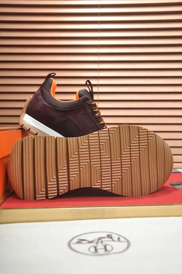 Brown Orange Suede-Mesh Hybrid Upper Layered White-and-Gum Sole Sneakers 3
