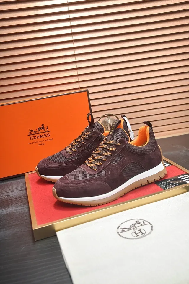 Brown Orange Suede-Mesh Hybrid Upper Layered White-and-Gum Sole Sneakers 4