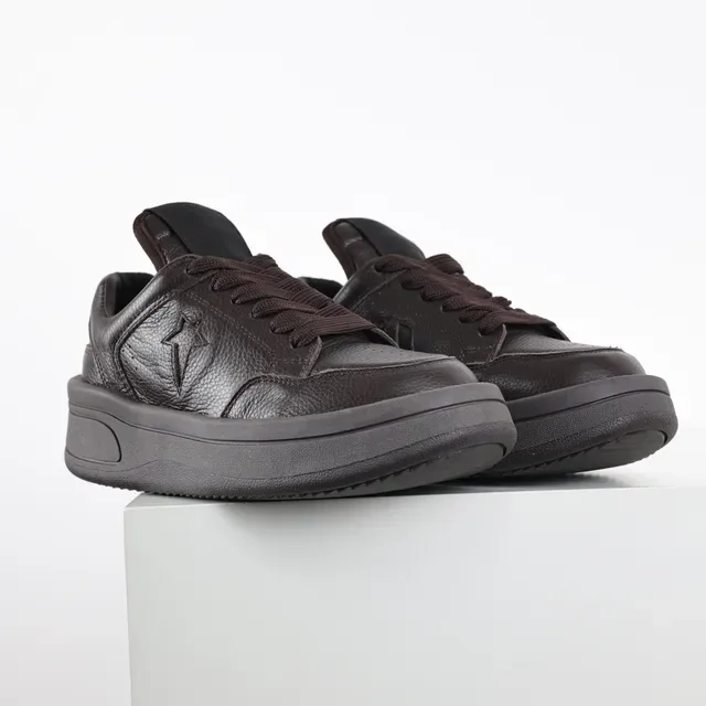 Brown Pebbled Leather Star Logo Platform Sneakers 3