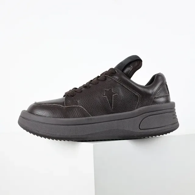 Brown Pebbled Leather Star Logo Platform Sneakers 9