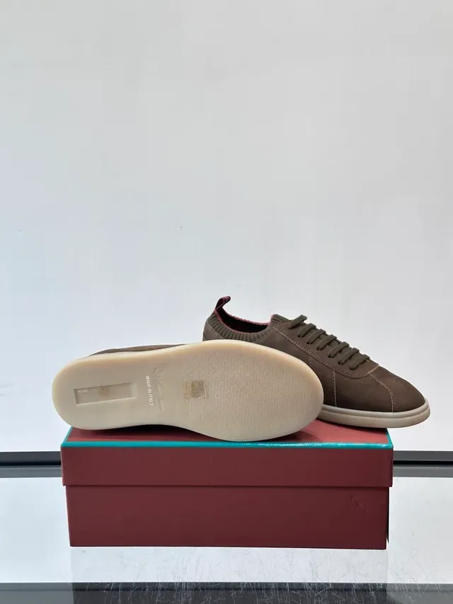 Brown Red Suede Upper Knit Ribbed Collar Sneakers 2