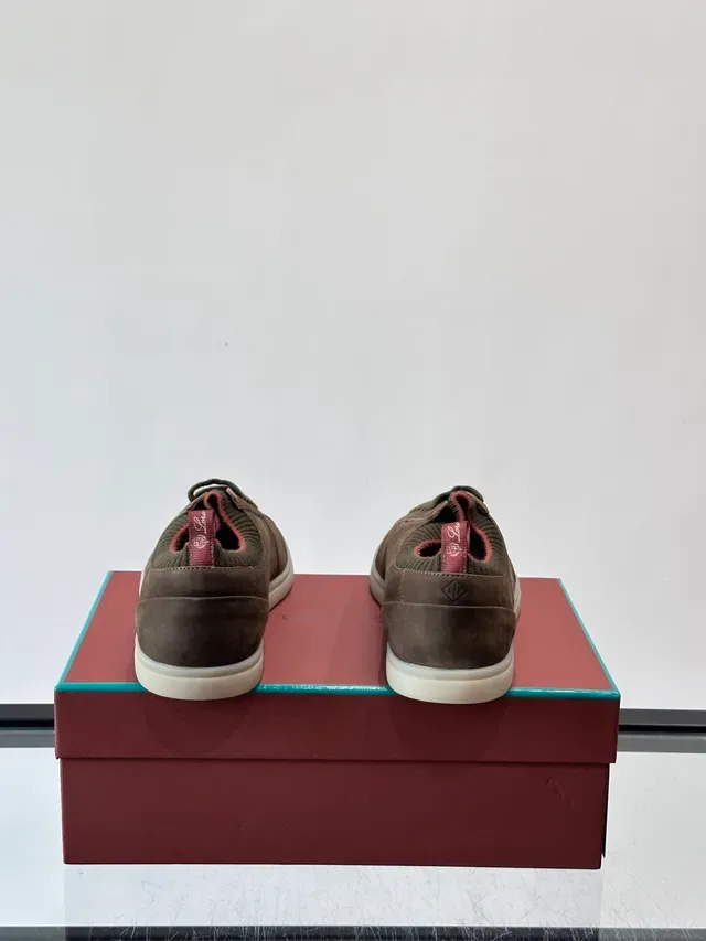 Brown Red Suede Upper Knit Ribbed Collar Sneakers 3