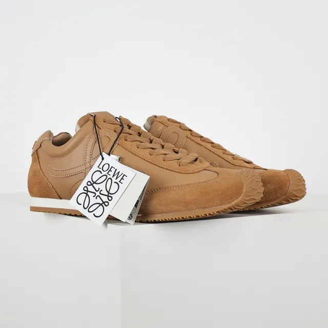 Brown White Suede And Leather Upper Stitched Abstract Motif Lifestyle Sneakers 3