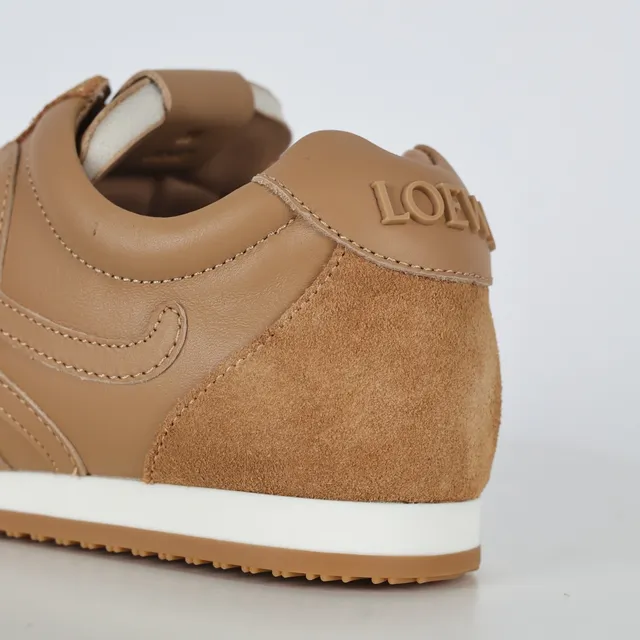 Brown White Suede And Leather Upper Stitched Abstract Motif Lifestyle Sneakers 4