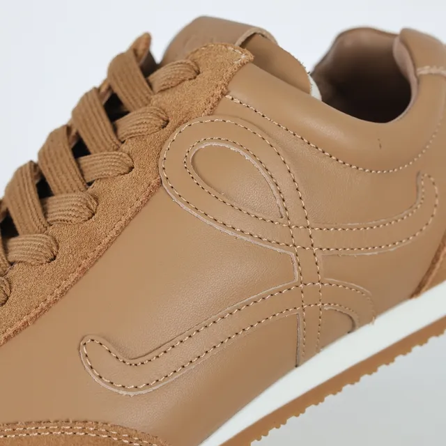 Brown White Suede And Leather Upper Stitched Abstract Motif Lifestyle Sneakers 6
