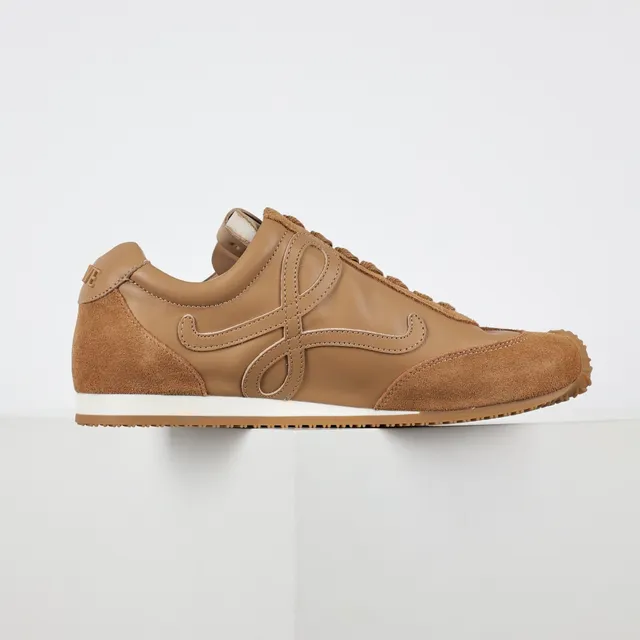 Brown White Suede And Leather Upper Stitched Abstract Motif Lifestyle Sneakers 7