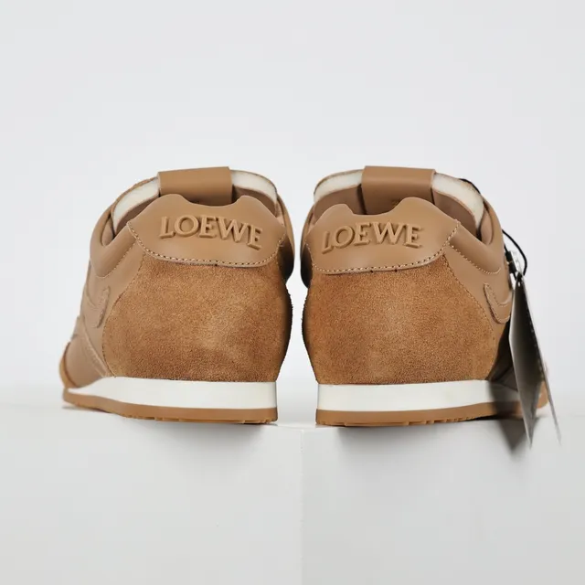 Brown White Suede And Leather Upper Stitched Abstract Motif Lifestyle Sneakers 8