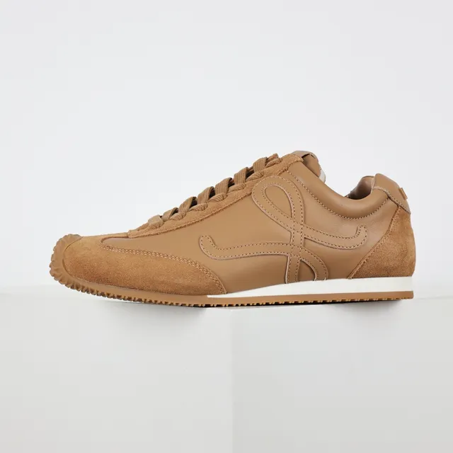 Brown White Suede And Leather Upper Stitched Abstract Motif Lifestyle Sneakers 9