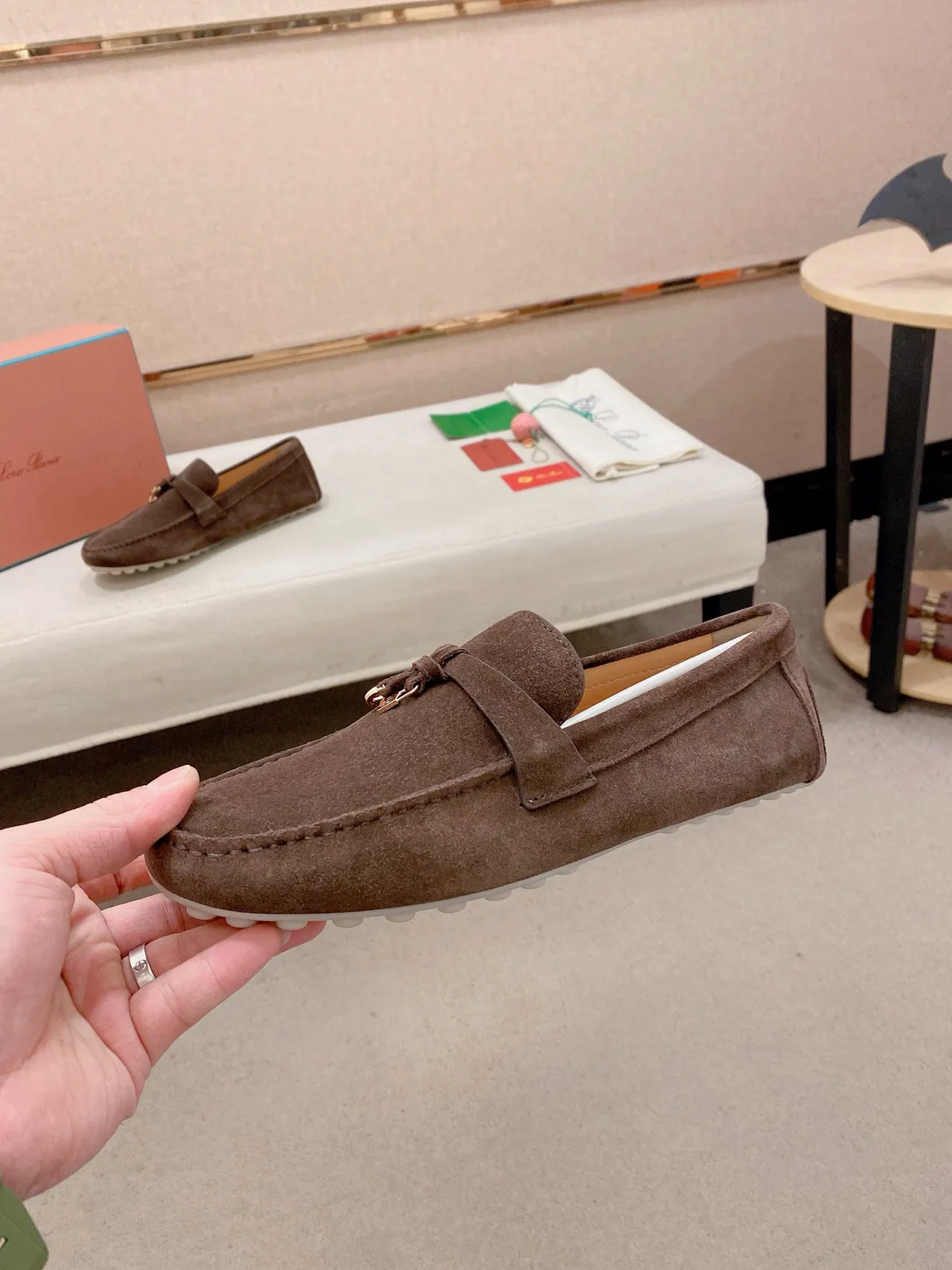 Brown White Suede Upper Metal-Accented Strap Loafer 3