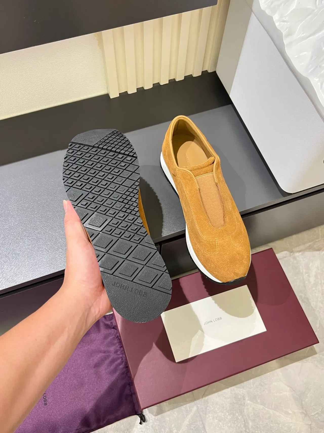Brown White Suede Upper Slip-On Construction Sneakers 3