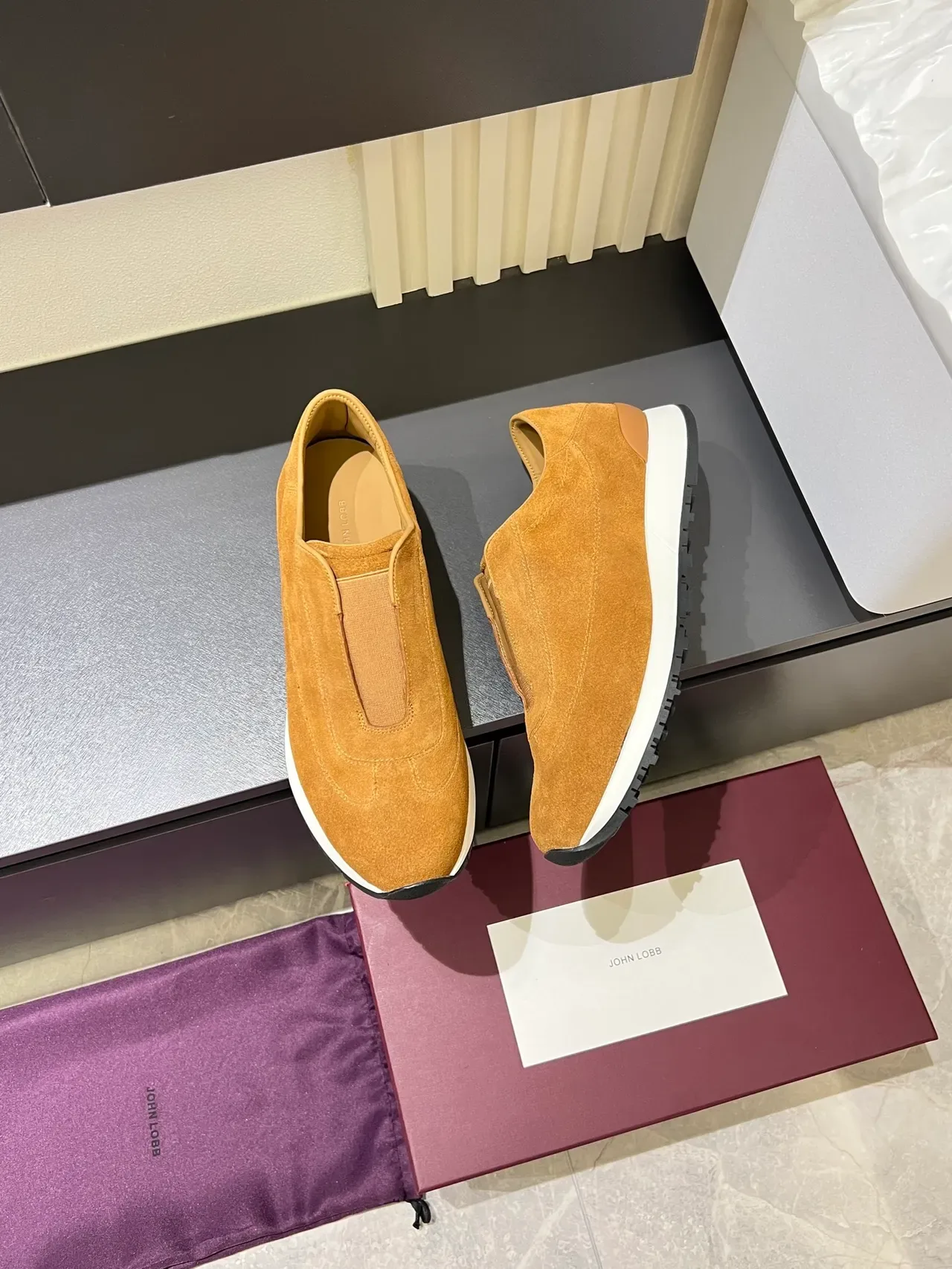 Brown White Suede Upper Slip-On Construction Sneakers 4