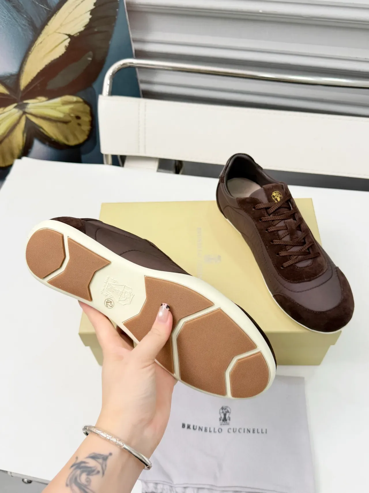 Brunello Cucinelli Brown Suede and Textile Low-Top Lifestyle Sneakers 2