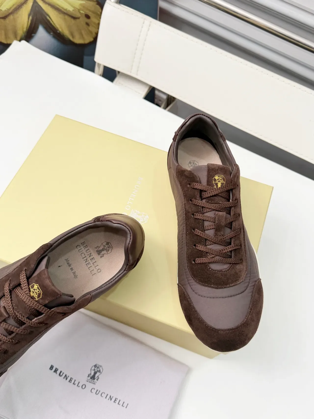 Brunello Cucinelli Brown Suede and Textile Low-Top Lifestyle Sneakers 3