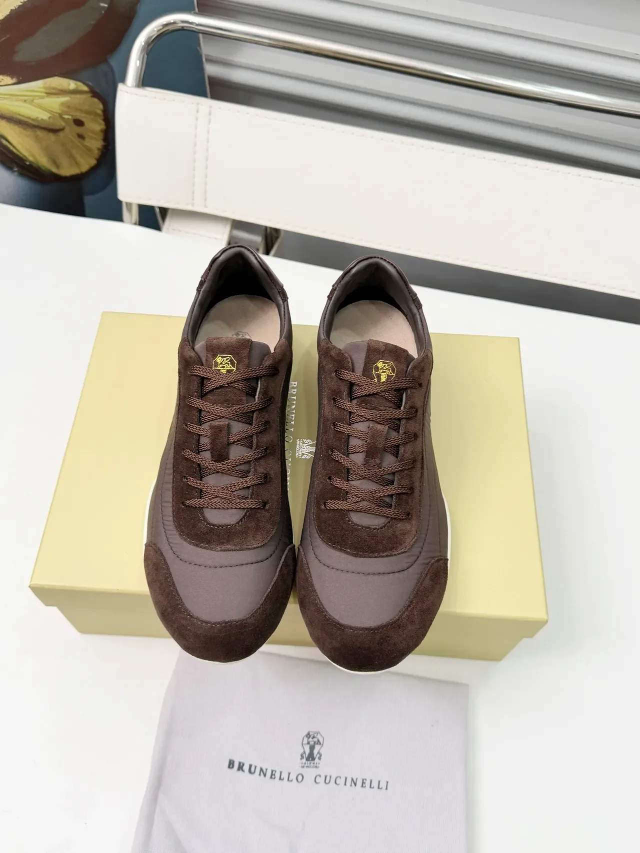Brunello Cucinelli Brown Suede and Textile Low-Top Lifestyle Sneakers 5