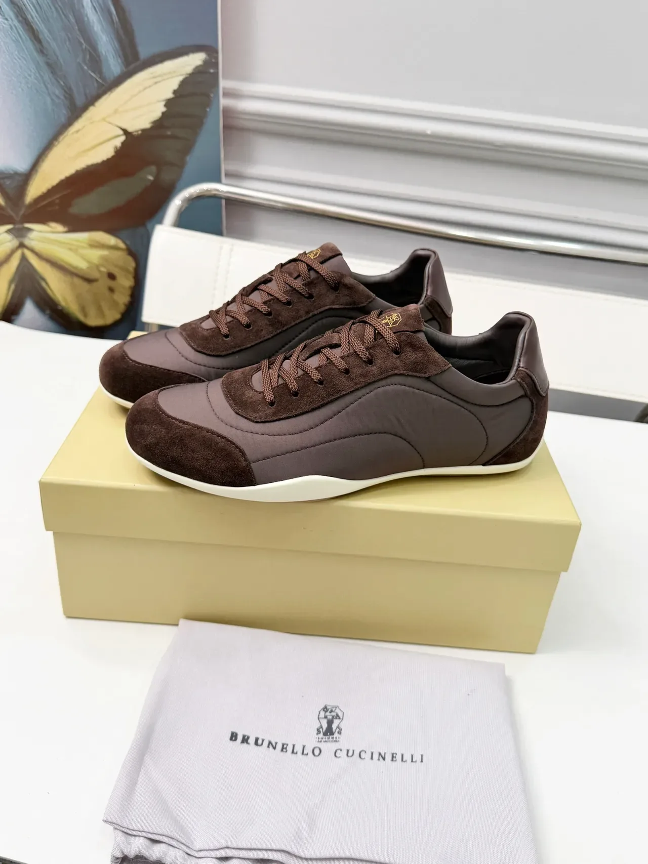 Brunello Cucinelli Brown Suede and Textile Low-Top Lifestyle Sneakers 6