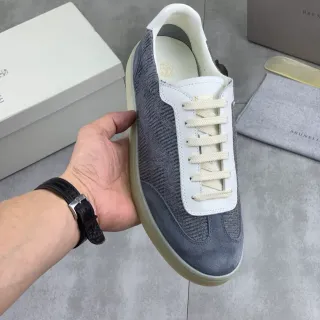 Brunello Cucinelli Tênis Lifestyle Cinza de Malha e Camurça