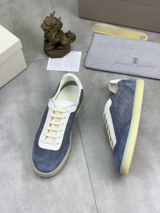 Brunello Cucinelli Gray Knit and Suede Lifestyle Sneaker 4