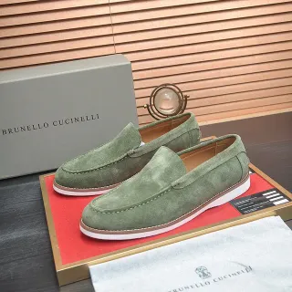 Brunello Cucinelli সবুজ সাদা সুয়েড উপর Moc-Toe সেলাই লোফার