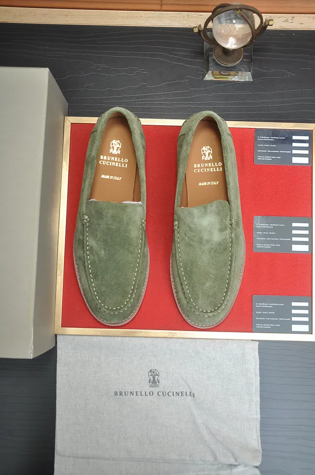 Brunello Cucinelli Green White Suede Upper Moc-Toe Stitching Loafer 2