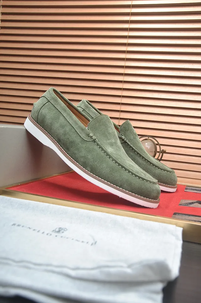 Brunello Cucinelli Green White Suede Upper Moc-Toe Stitching Loafer 3