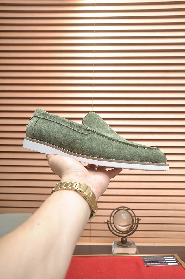 Brunello Cucinelli Green White Suede Upper Moc-Toe Stitching Loafer 4