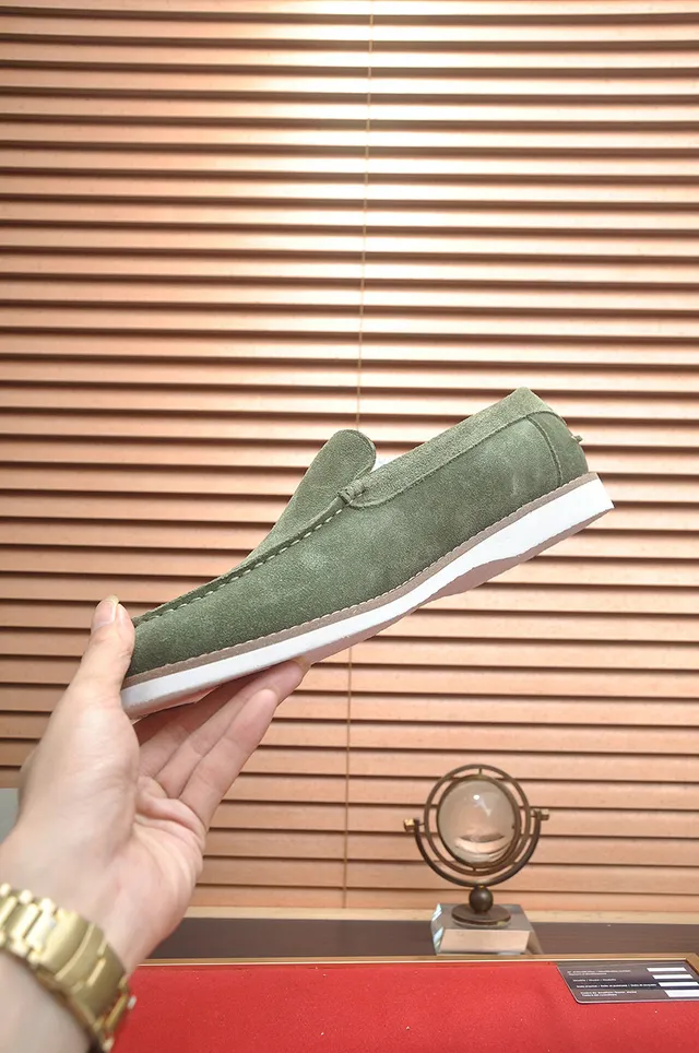 Brunello Cucinelli Green White Suede Upper Moc-Toe Stitching Loafer 5