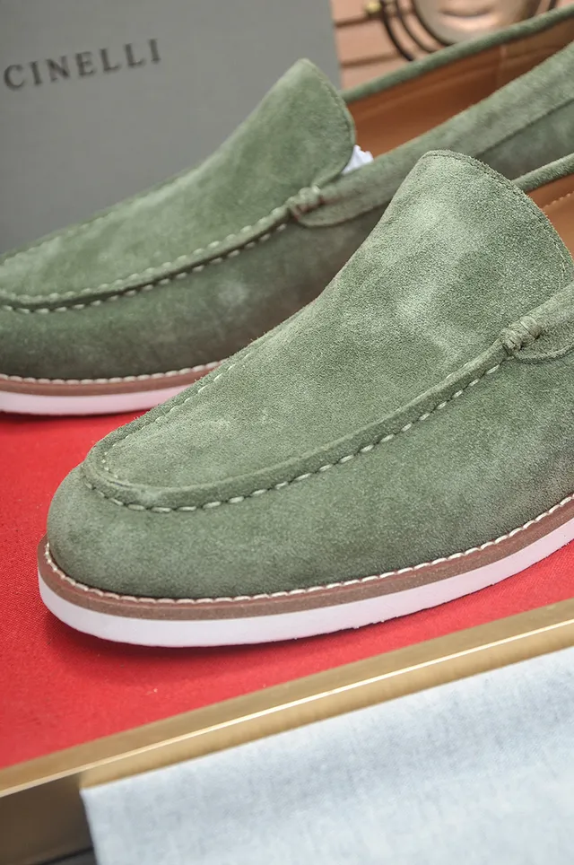 Brunello Cucinelli Green White Suede Upper Moc-Toe Stitching Loafer 8