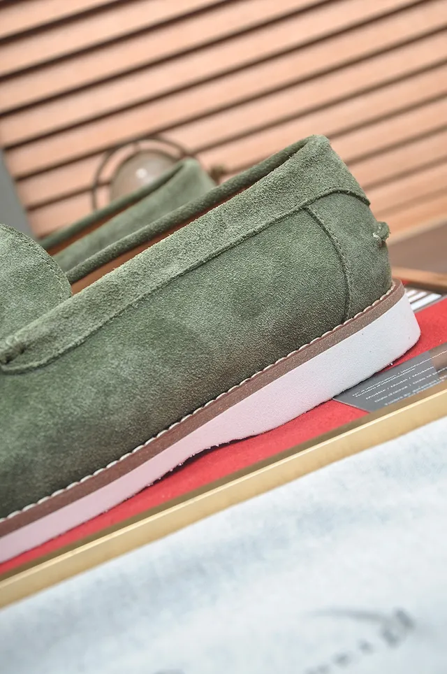 Brunello Cucinelli Green White Suede Upper Moc-Toe Stitching Loafer 9