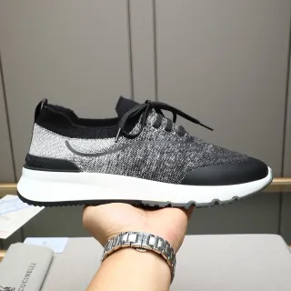 Brunello Cucinelli Tênis lifestyle de malha heather preto e branco