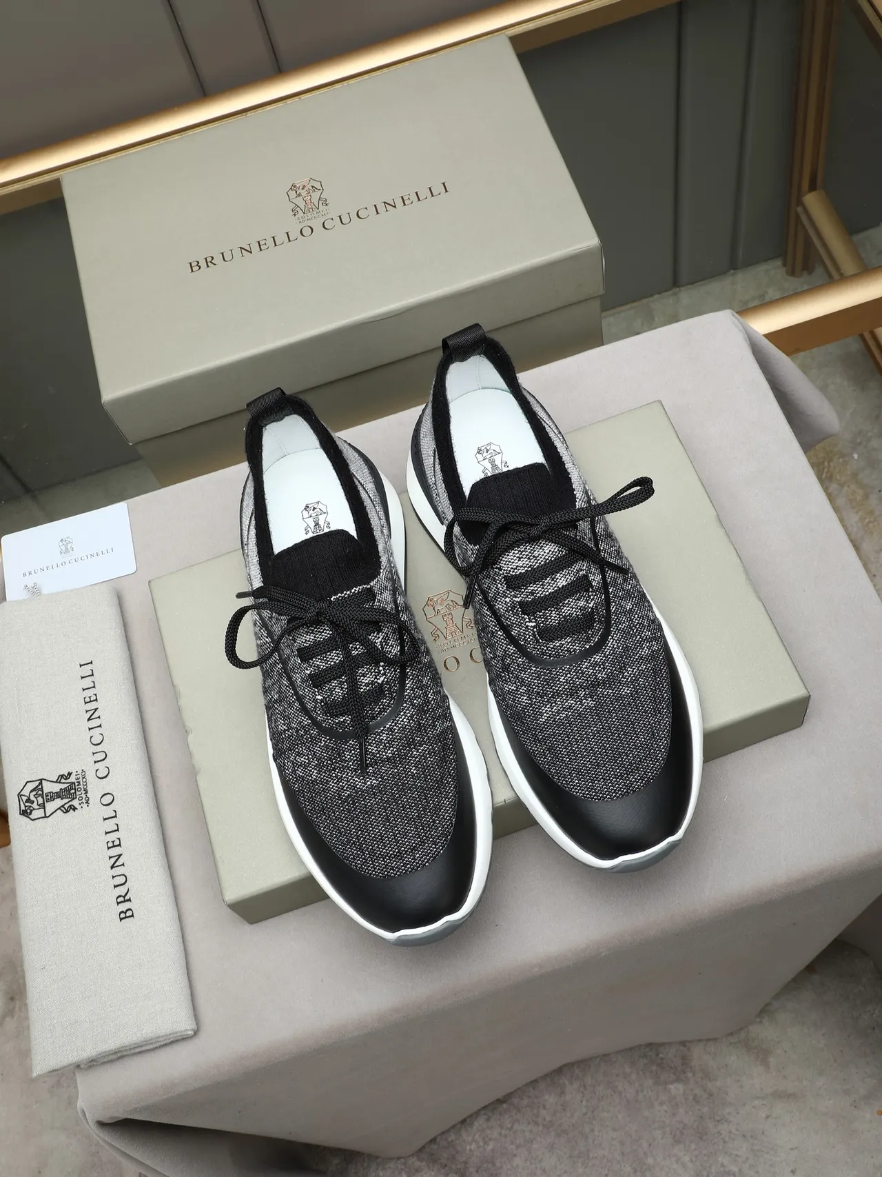 Brunello Cucinelli Knit Heathered Black and White Lifestyle Sneaker 2