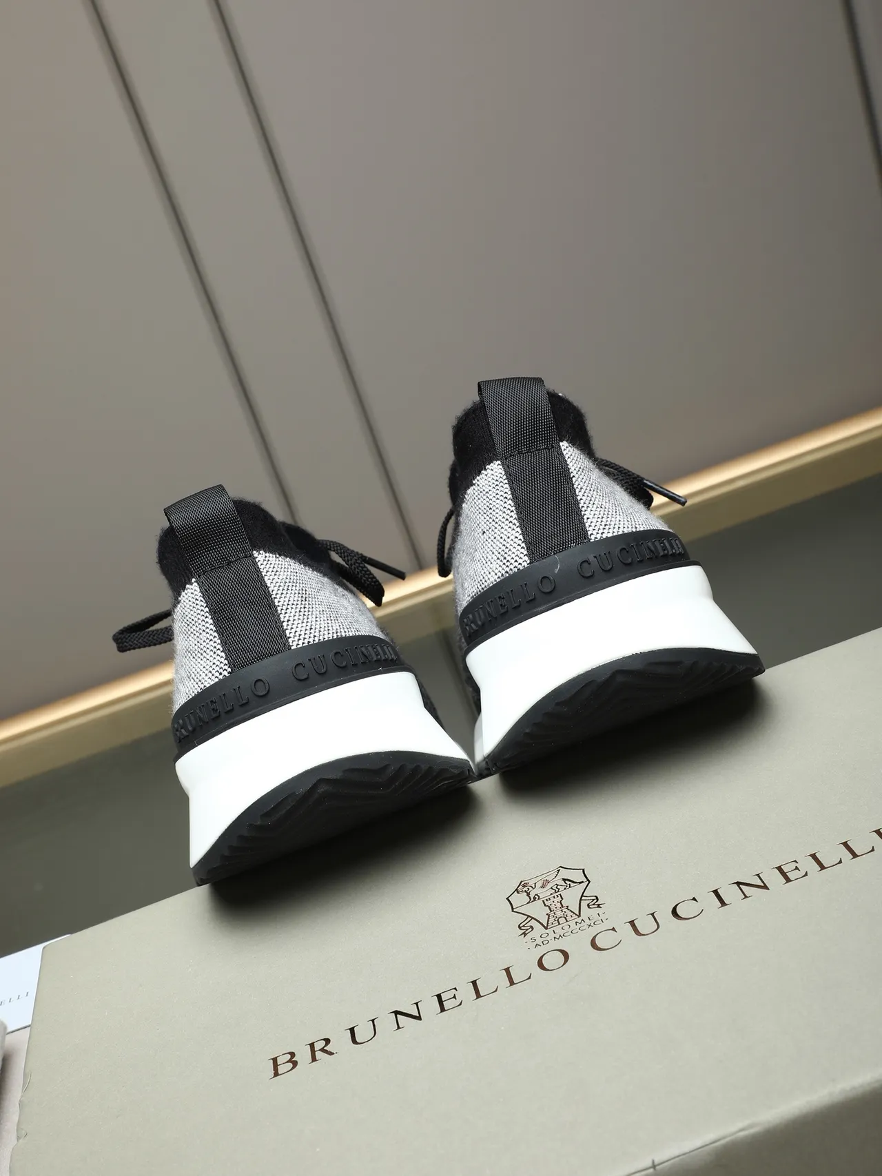 Brunello Cucinelli Knit Heathered Black and White Lifestyle Sneaker 3