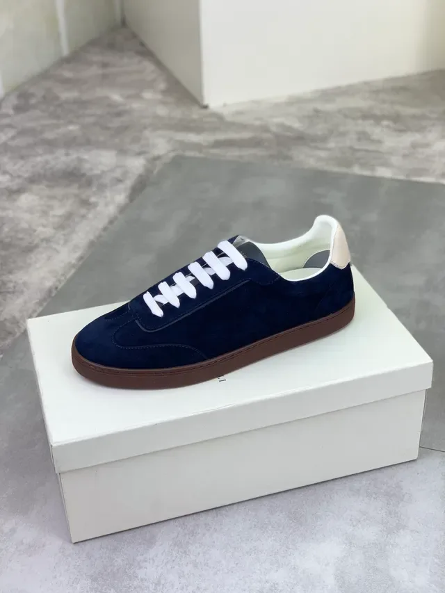 Brunello Cucinelli Navy Suede White Lace Lifestyle Sneakers 4