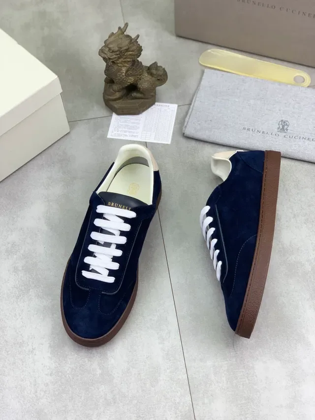 Brunello Cucinelli Navy Suede White Lace Lifestyle Sneakers 5