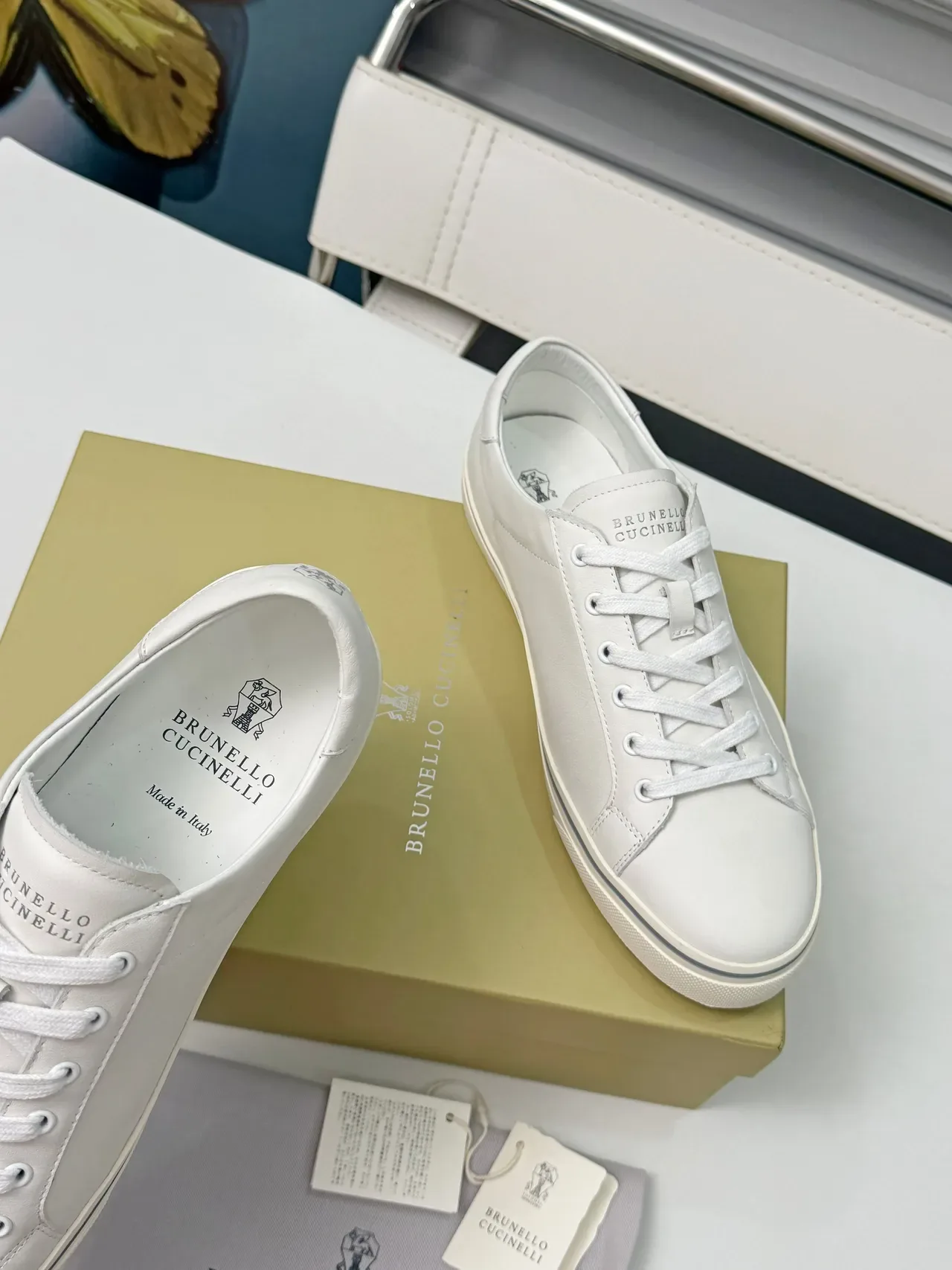 Brunello Cucinelli White Leather Minimalist Lifestyle Sneakers 4